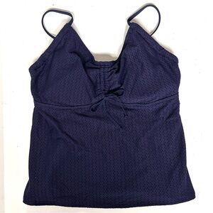 LANDS' END Womens Navy Blue Ruched Tie Lace Underwire Tankini Swim Top Size 14